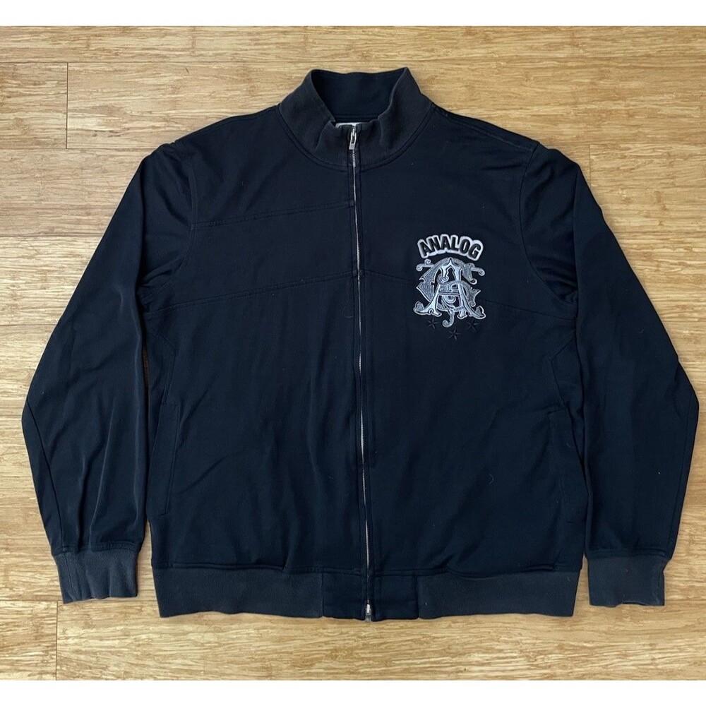 Analog Men’s XL Black Zip Up Track Jacket Embroidered Logo Burton Streetwear